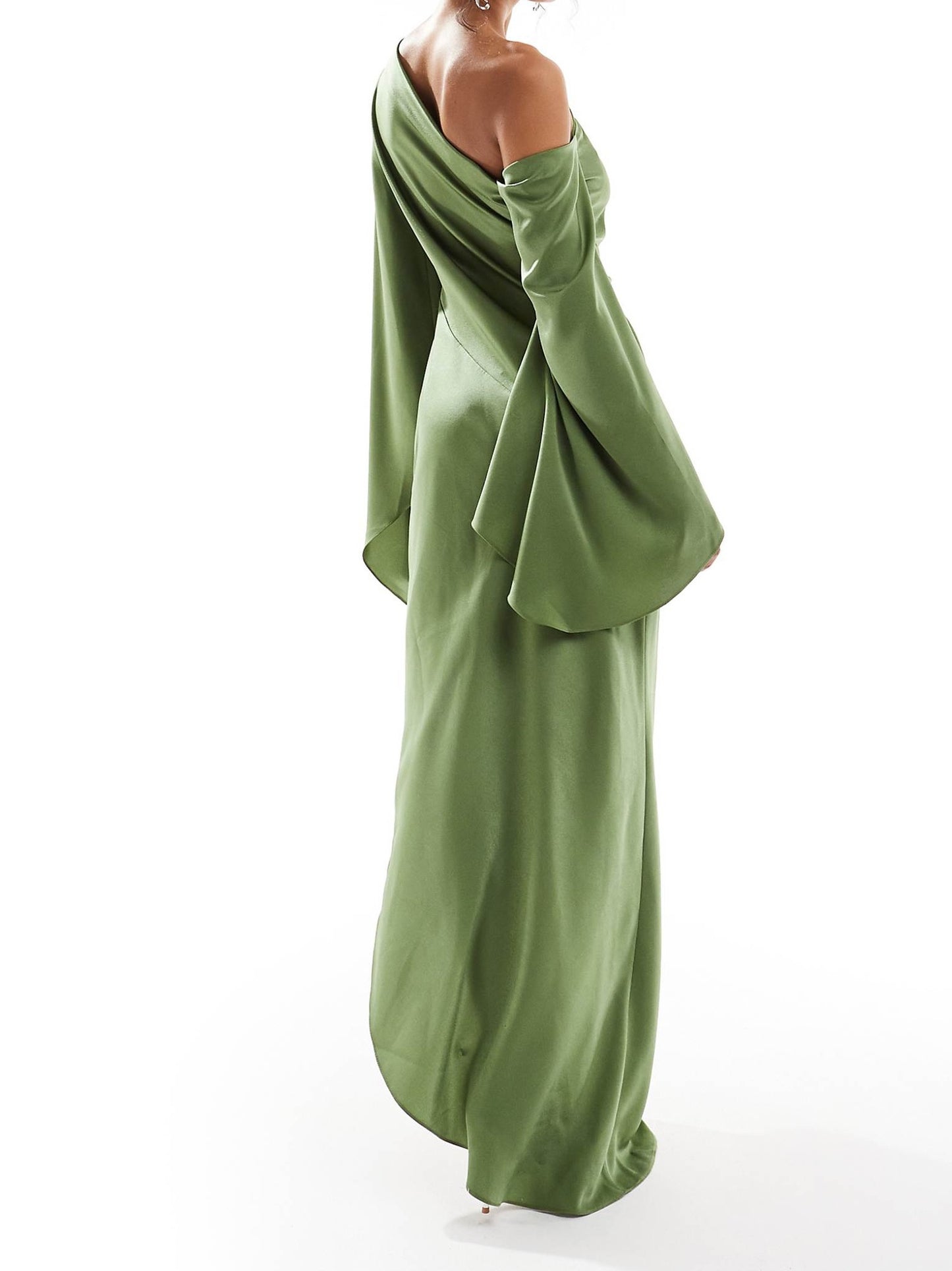Extreme One Shoulder Satin Maxi Dress