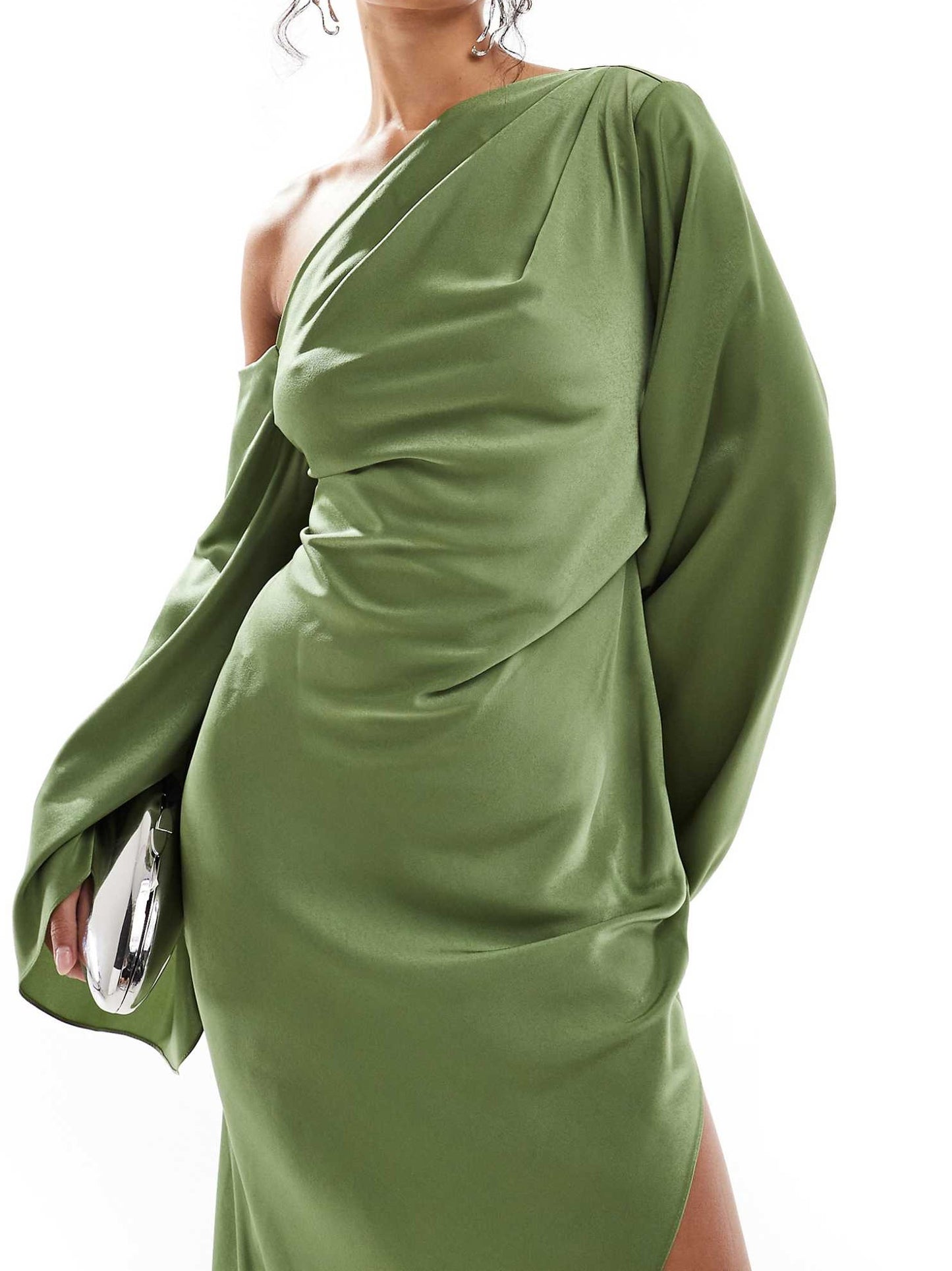 Extreme One Shoulder Satin Maxi Dress