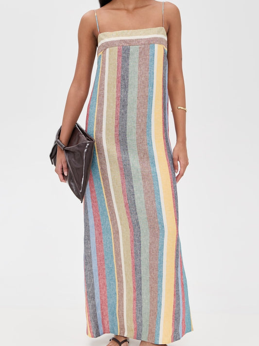 Stripe Print Square Neckline Dress