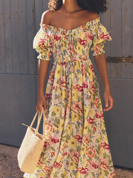Double-puffed Sleeves And A Scoop Neckline Dress