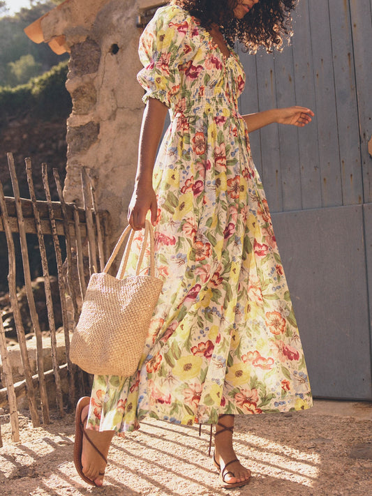 Double-puffed Sleeves And A Scoop Neckline Dress