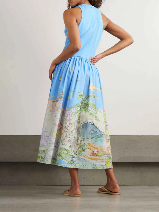 Unique Bright Beach Print Midi Dress