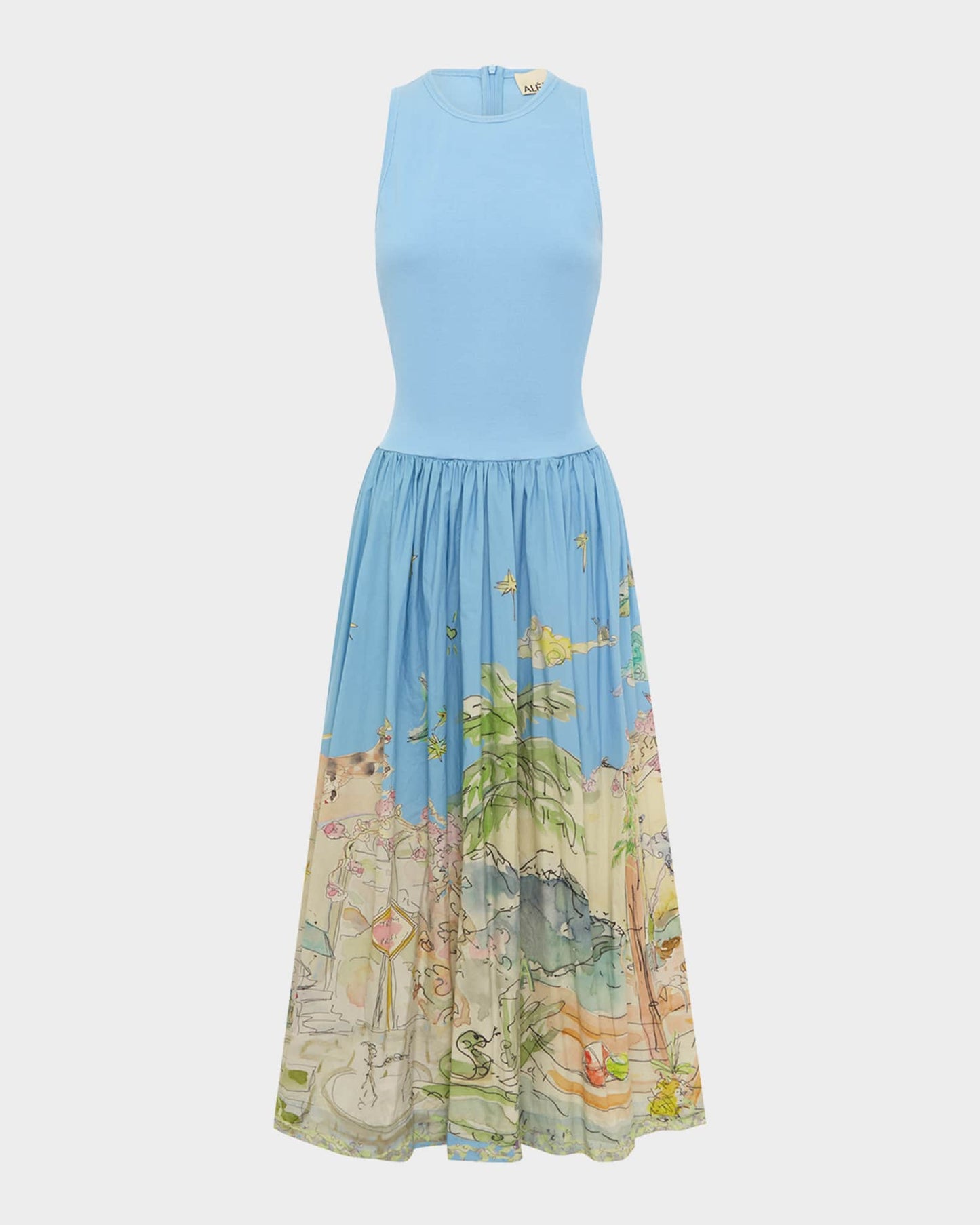 Unique Bright Beach Print Midi Dress