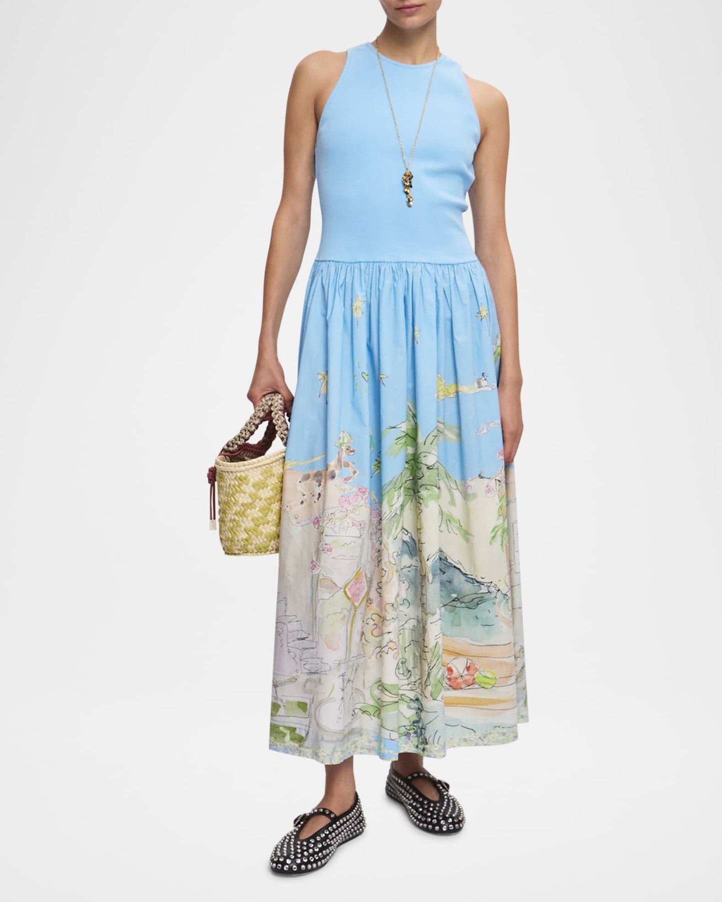 Unique Bright Beach Print Midi Dress