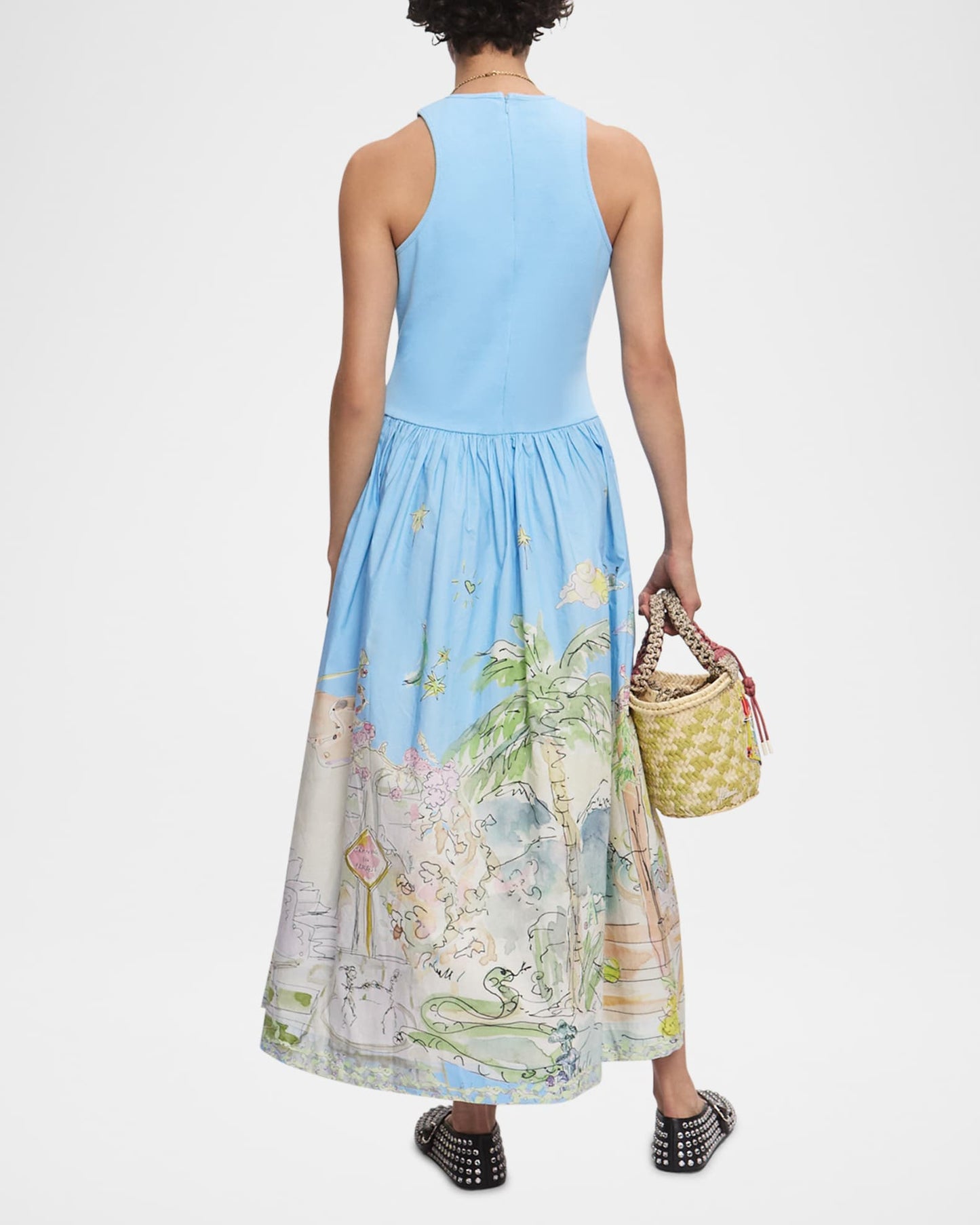 Unique Bright Beach Print Midi Dress