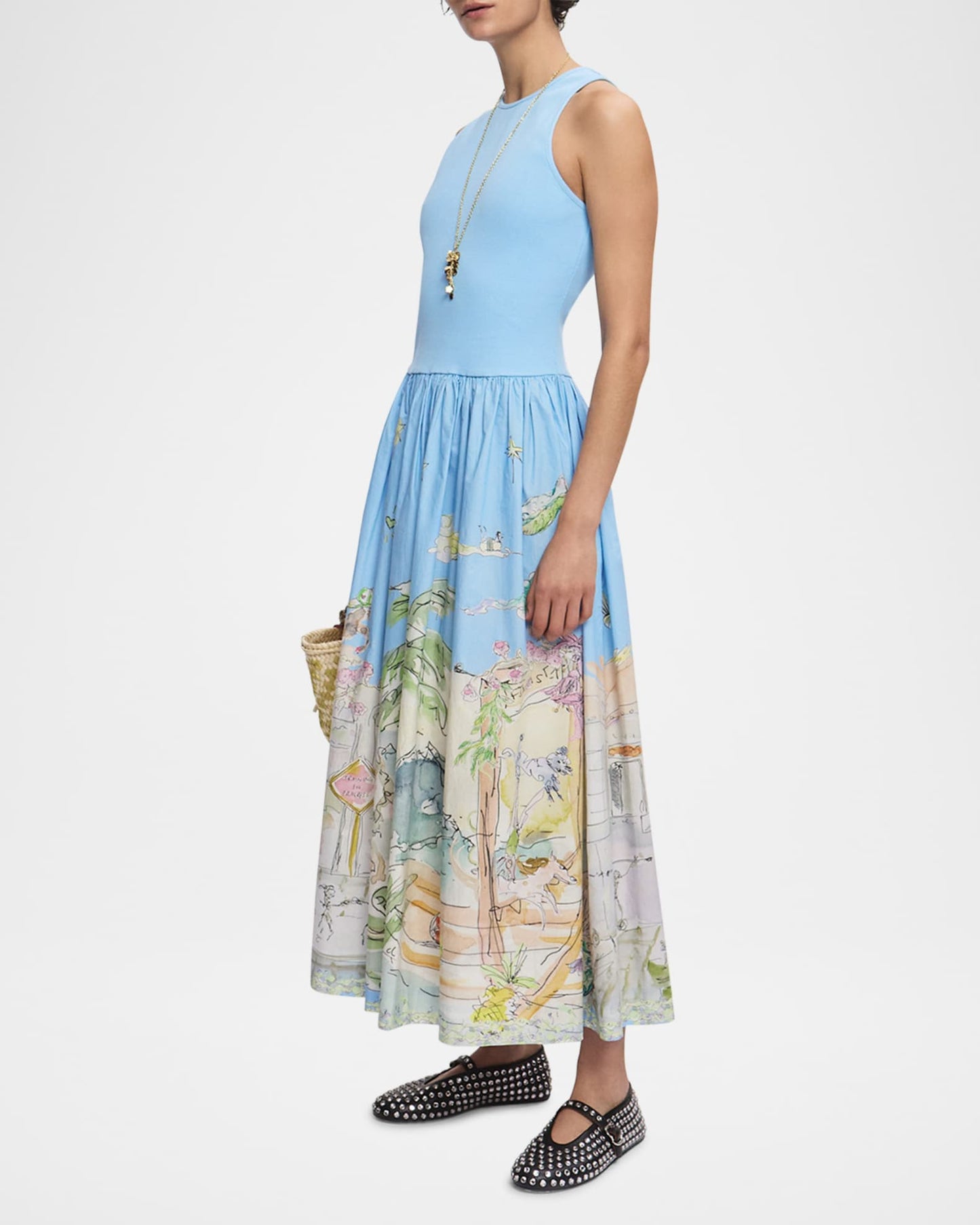 Unique Bright Beach Print Midi Dress