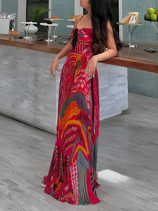 Unique Print A-Line Sling Maxi Dress