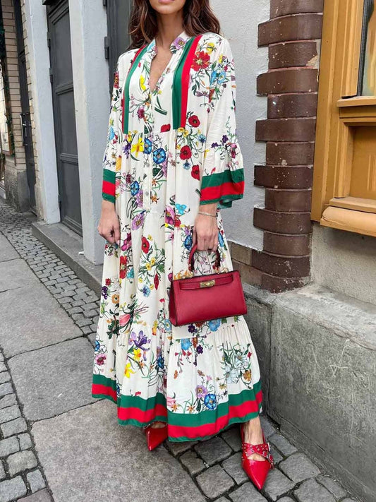 Resort Floral Print Bell Sleeve Maxi Dress