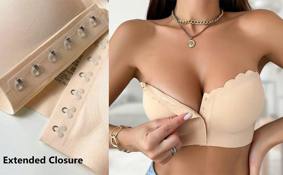 Seamless Front Closure Strapless Bandeau Bra