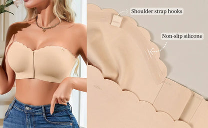 Seamless Front Closure Strapless Bandeau Bra