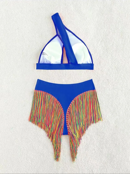 Women's Solid Color Fringe Hem Bikini Set Casual Stylish Chic Swimsuit