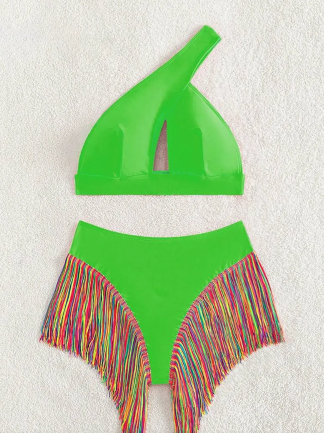 Women's Solid Color Fringe Hem Bikini Set Casual Stylish Chic Swimsuit