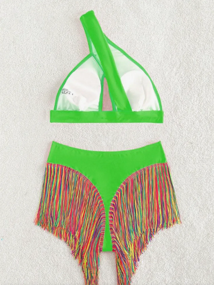 Women's Solid Color Fringe Hem Bikini Set Casual Stylish Chic Swimsuit
