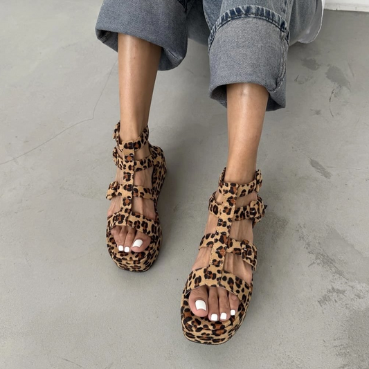 Leopard Chunky Cage Sandals