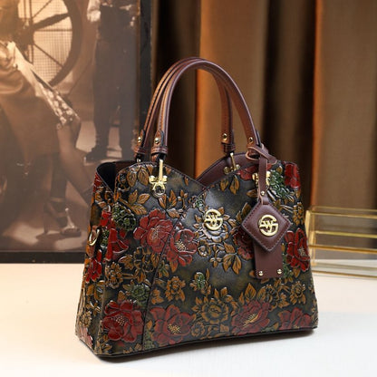 Vintage Floral PU Leather Handbag