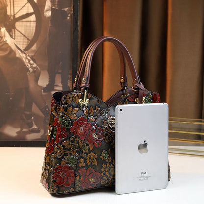 Vintage Floral PU Leather Handbag