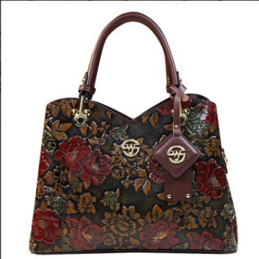 Vintage Floral PU Leather Handbag