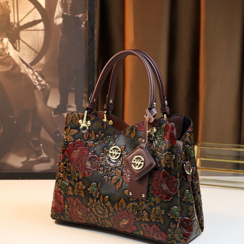 Vintage Floral PU Leather Handbag
