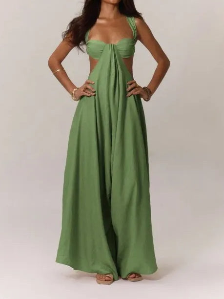 Boho Ruched Bust Extreme Wide Leg Jumpsuit