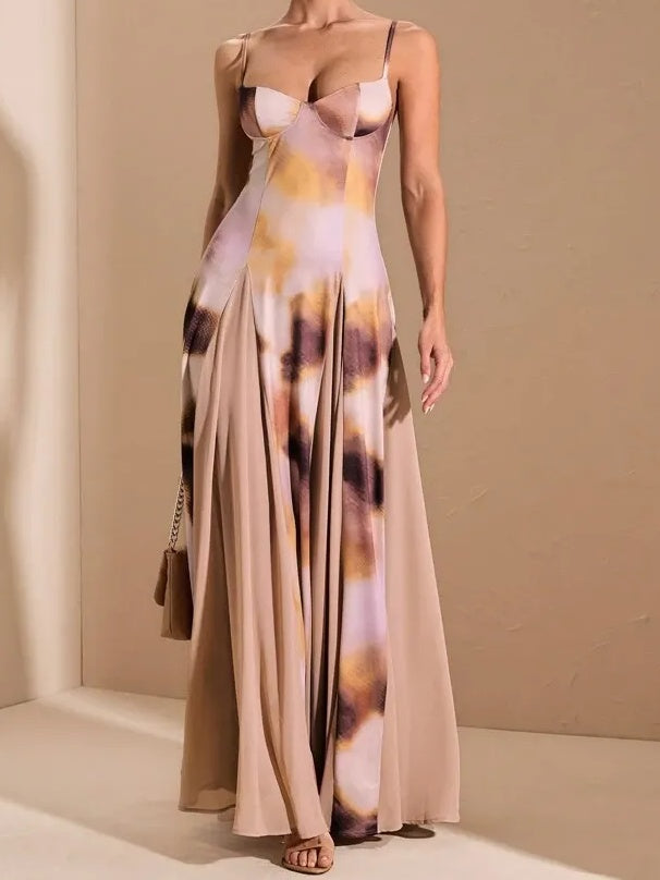 Multi-Color Ombre Purple Print Patchwork Dress