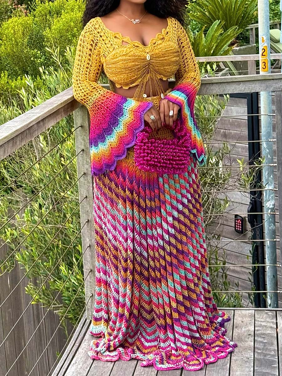 Beaded Crochet Two Pieces Dress