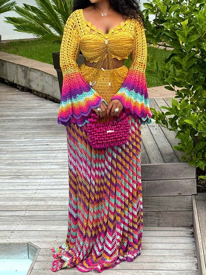 Beaded Crochet Two Pieces Dress