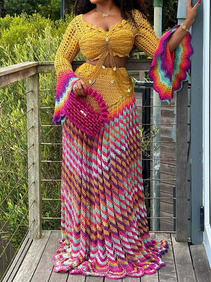 Beaded Crochet Two Pieces Dress