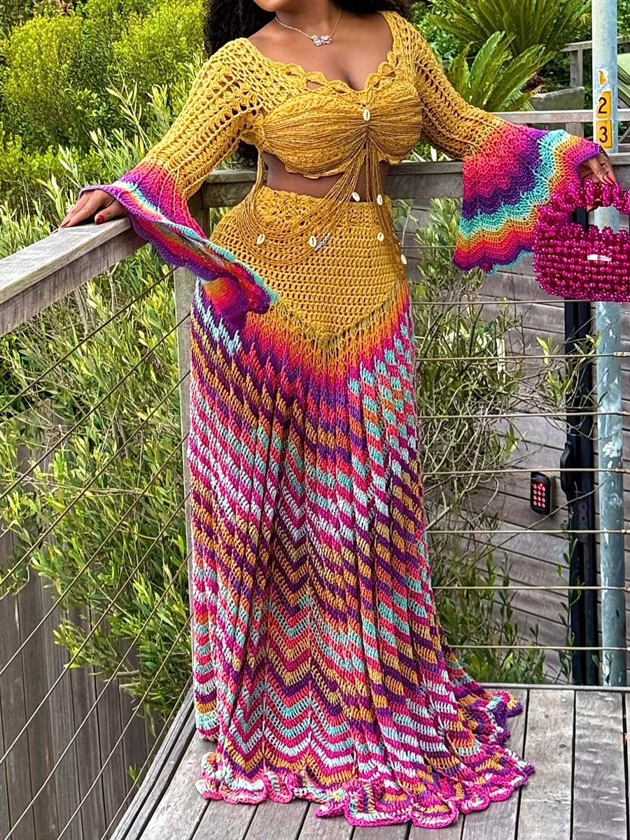 Beaded Crochet Two Pieces Dress