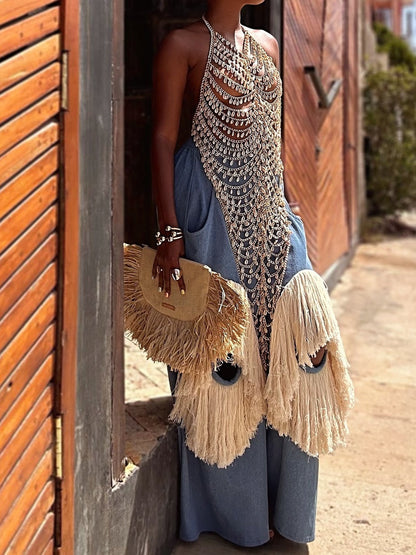 Luxury Handmade Chain Top + Fringe Pants