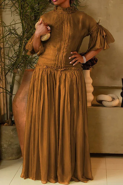 Elegant Tulle Long Sleeve Maxi Dress