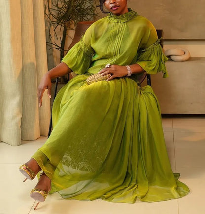 Elegant Tulle Long Sleeve Maxi Dress