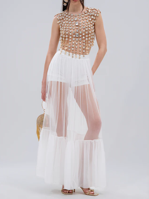 BEJEWELED GOLD SLEEVELESS TOP