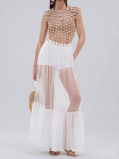 BEJEWELED GOLD SLEEVELESS TOP