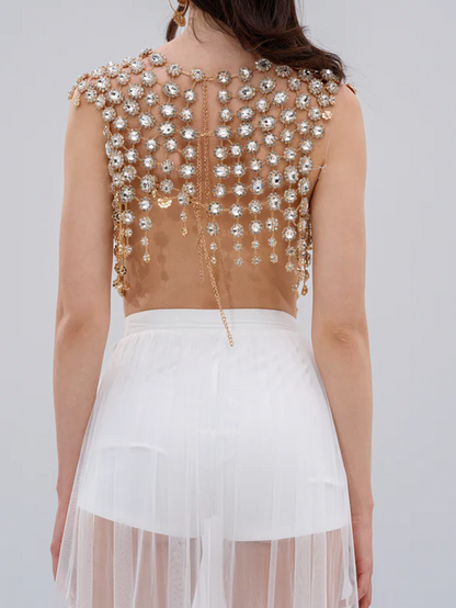 BEJEWELED GOLD SLEEVELESS TOP