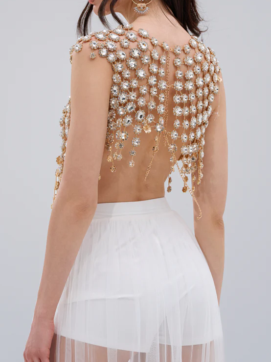 BEJEWELED GOLD SLEEVELESS TOP