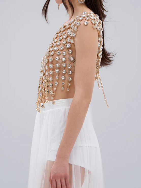 BEJEWELED GOLD SLEEVELESS TOP