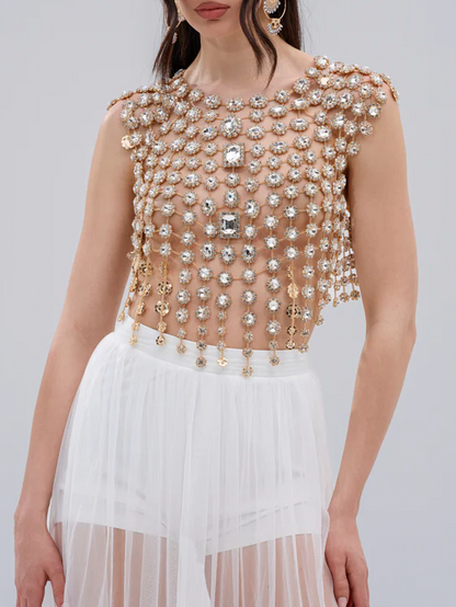 BEJEWELED GOLD SLEEVELESS TOP