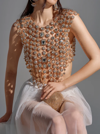 BEJEWELED GOLD SLEEVELESS TOP