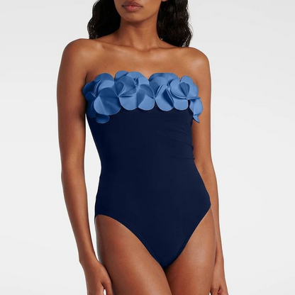 Contrast Color Floral One Piece Swimsuit