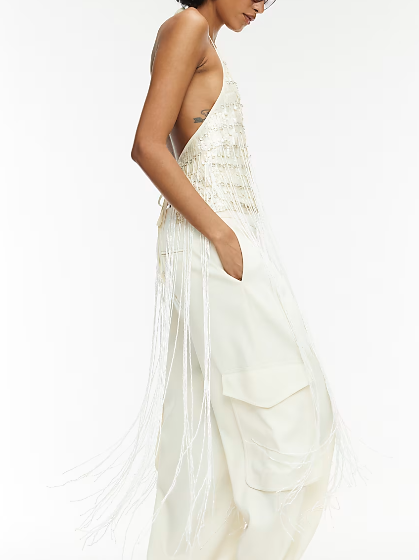 Fringe Sequin Halterneck Top