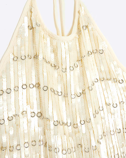 Fringe Sequin Halterneck Top
