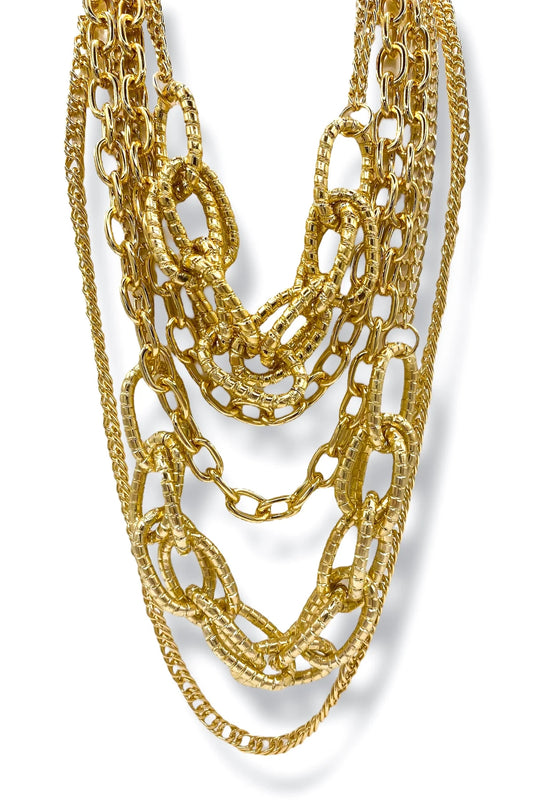Mixed Signal Gold Chain Layered Statement Necklace