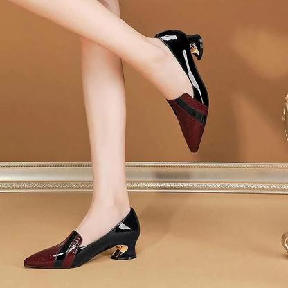High Heels Pointed Toe Block Heel Leather Shoes