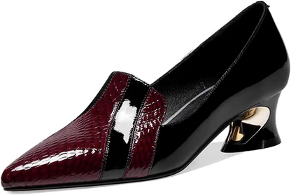 High Heels Pointed Toe Block Heel Leather Shoes