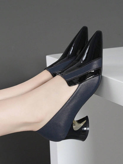 High Heels Pointed Toe Block Heel Leather Shoes