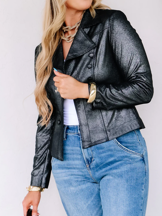 Black Metallic Long Sleeve Jacket