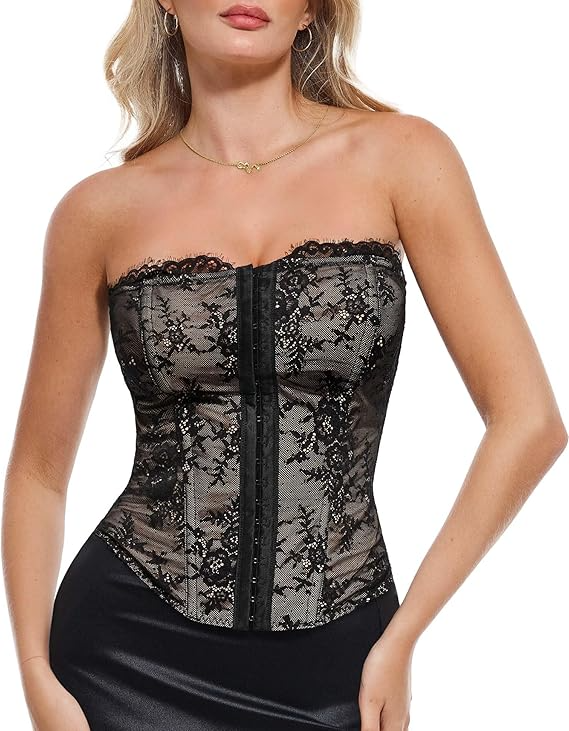 Lace Spaghetti Strap Corset Tops