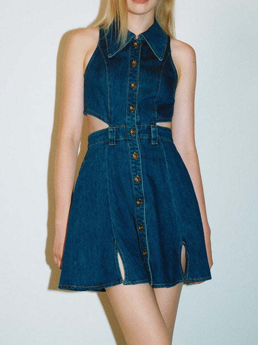 Cut-Out Sleeveless Denim Dress