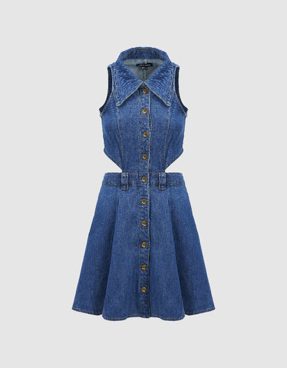 Cut-Out Sleeveless Denim Dress