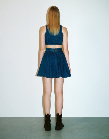 Cut-Out Sleeveless Denim Dress